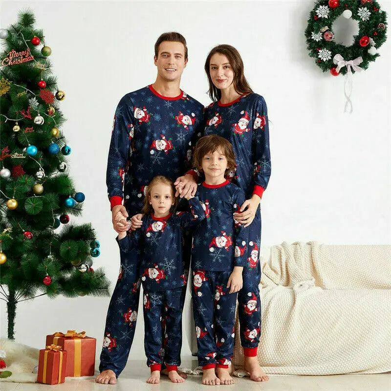 Navy Santa Print Christmas Pajamas