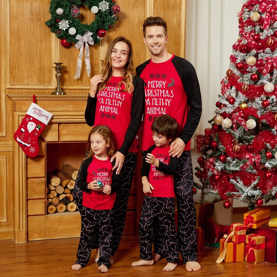 Family Matching Christmas Letter Print Pajamas 