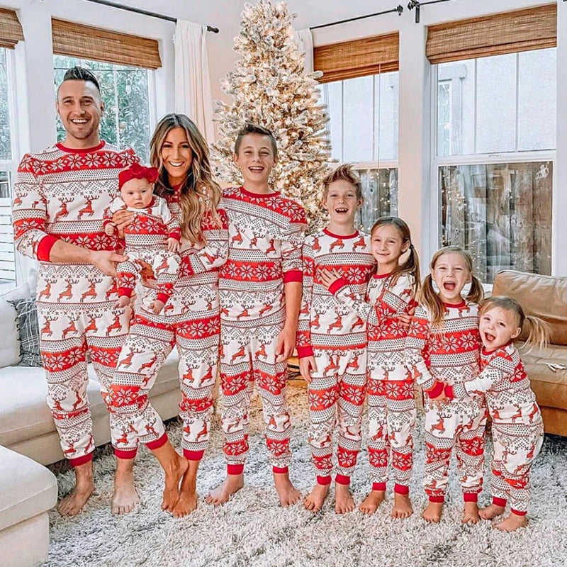 Light Red Long Sleeve Matching Family Christmas Pajamas