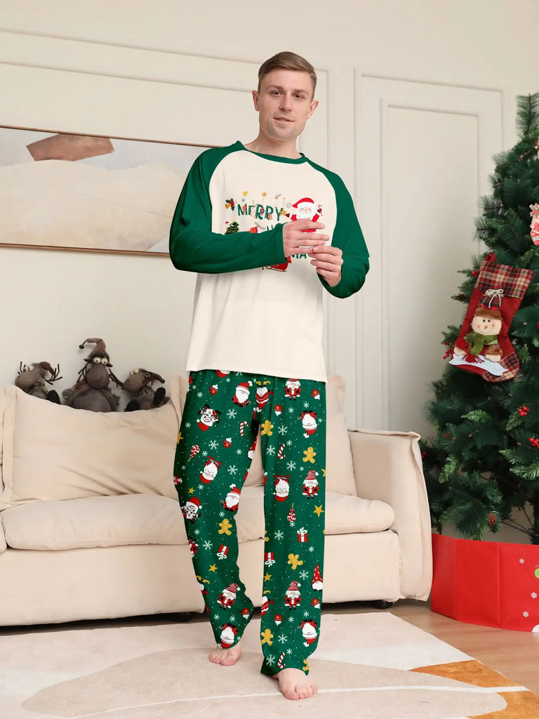 Cosy green Santa pyjamas for family holiday lounging