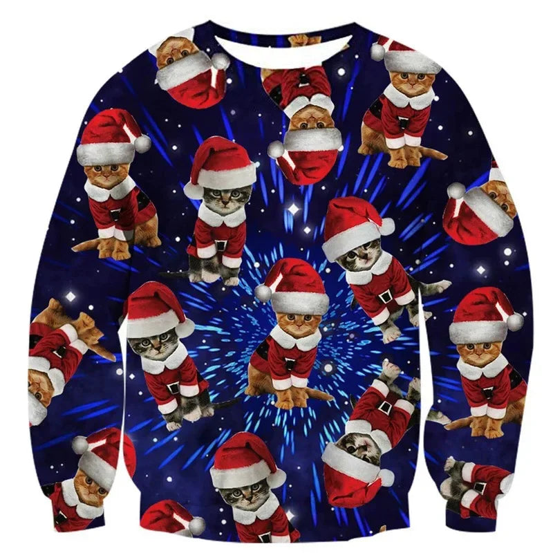 Dark Blue Galaxy Starry Cat Christmas Jumper