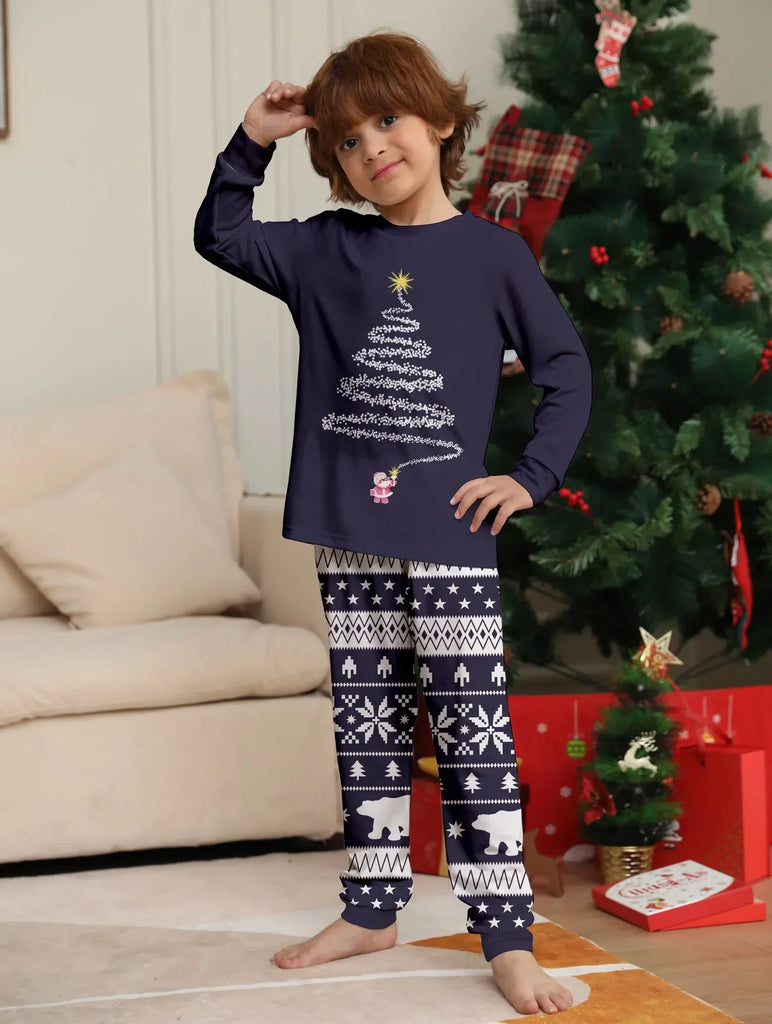 Matching pyjama set with Christmas trees for families