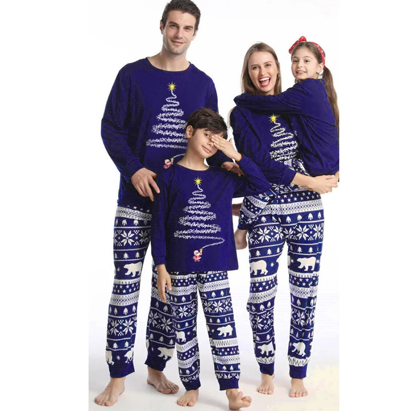 Festive Tree Blue Matching Family Christmas Pajamas