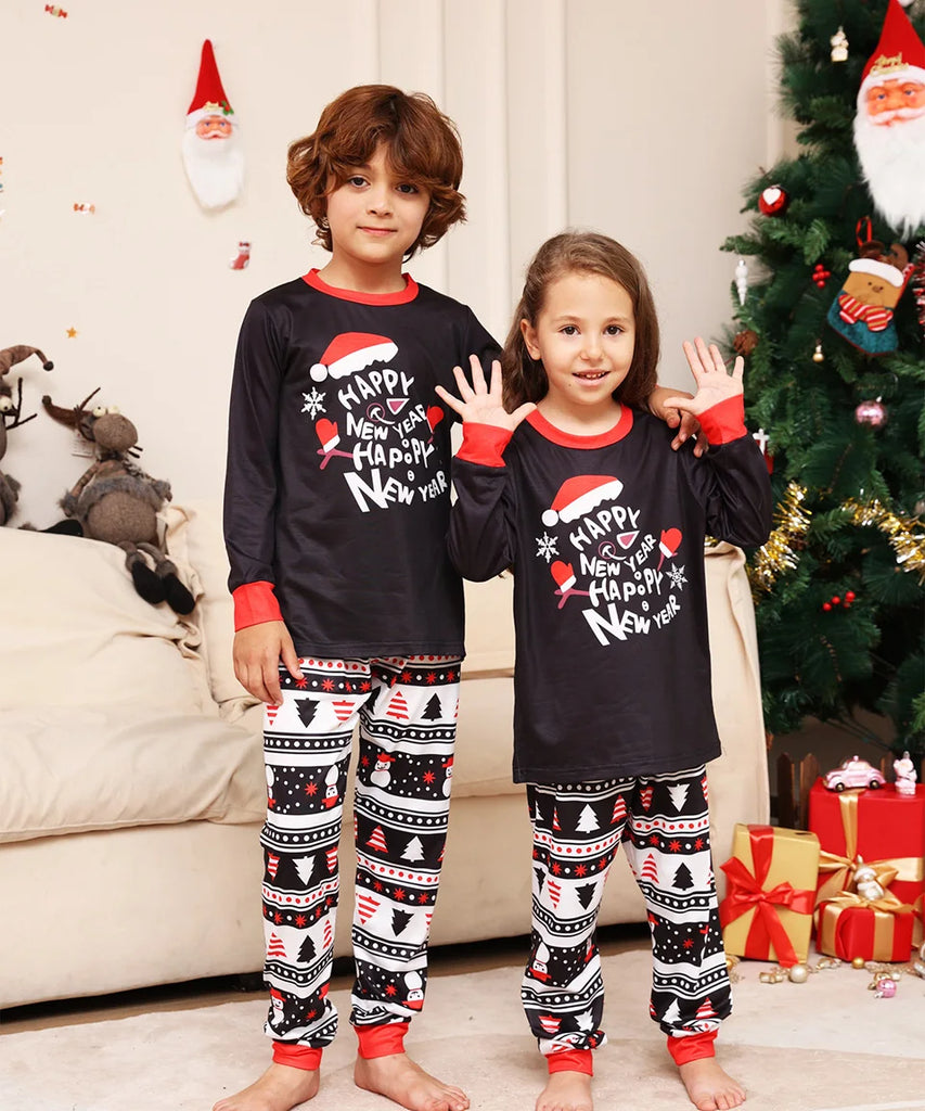 Black "Happy New Year" Santa pyjama set for families