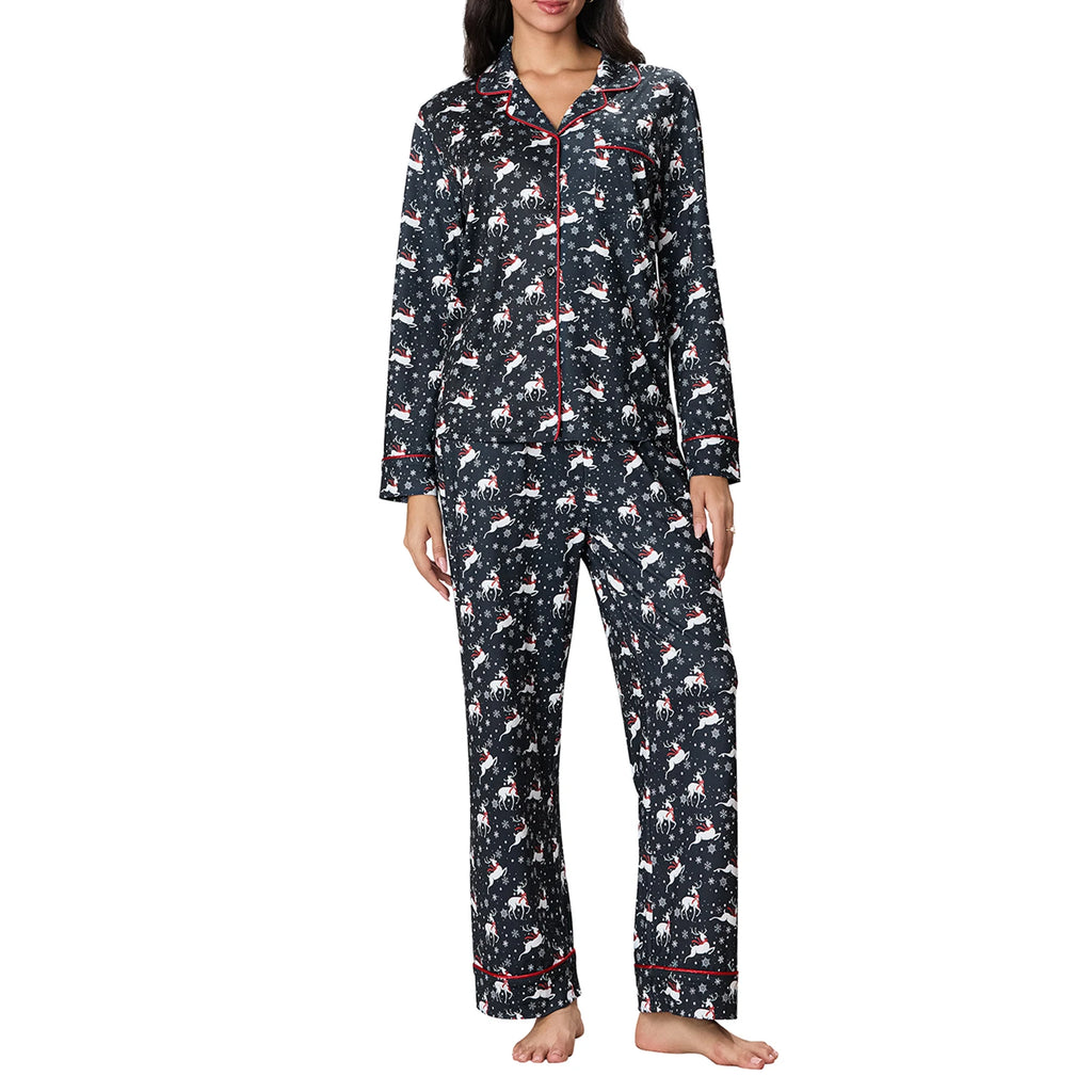 Women’s Christmas pyjama set with playful reindeer pattern