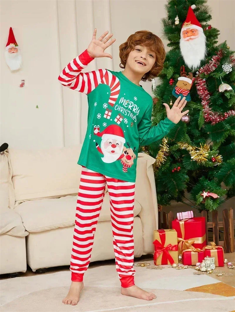 Soft red pyjamas featuring a playful candy cane design, ideal for chilly winter nights.