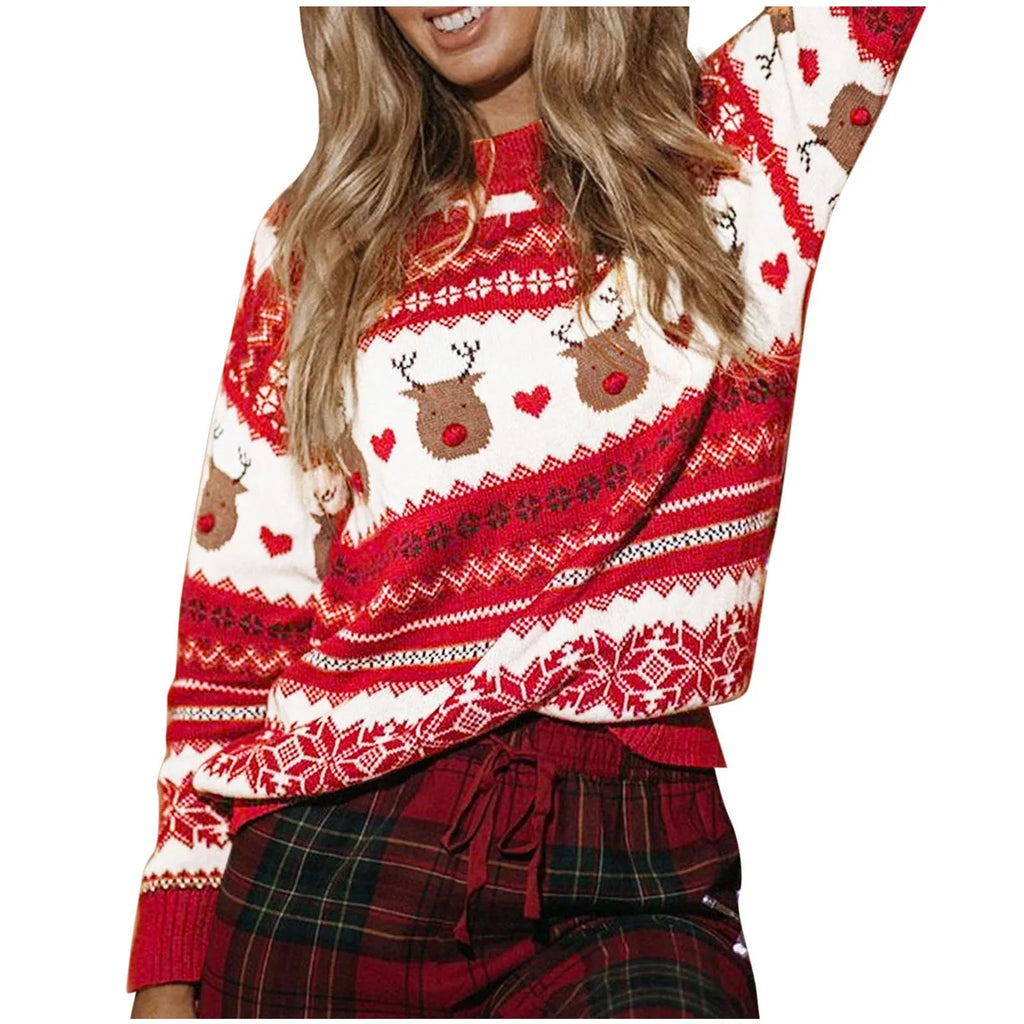 Festive Women’s Christmas jumper with elk and winter scenery