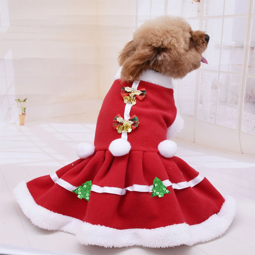 Cute Dog Dress in Sparkly Red for Christmas