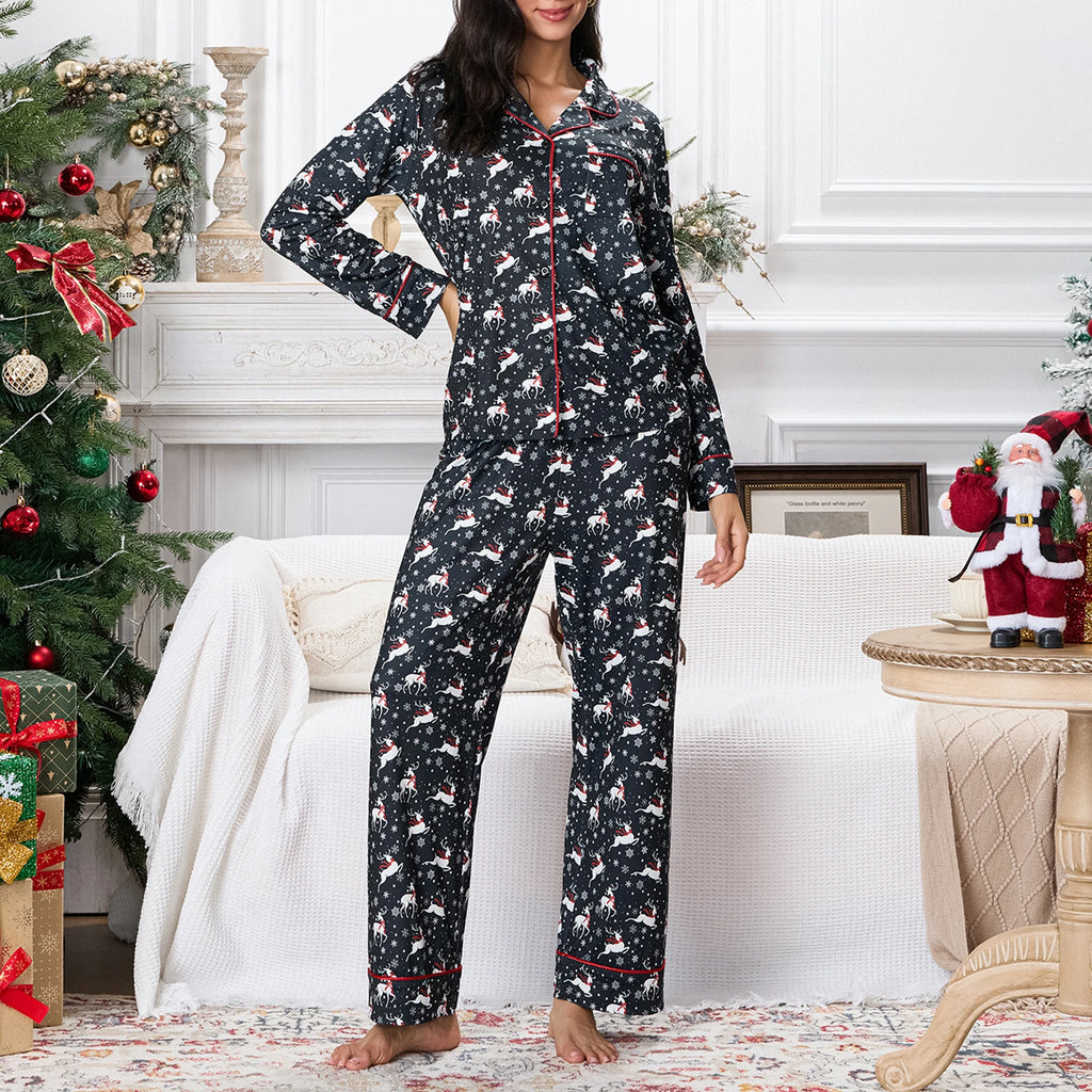 Women’s holiday pyjama set with reindeer print design