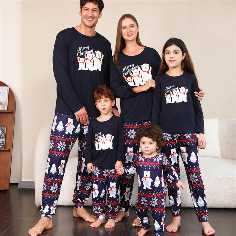 Festive matching Christmas pyjamas with polar bears