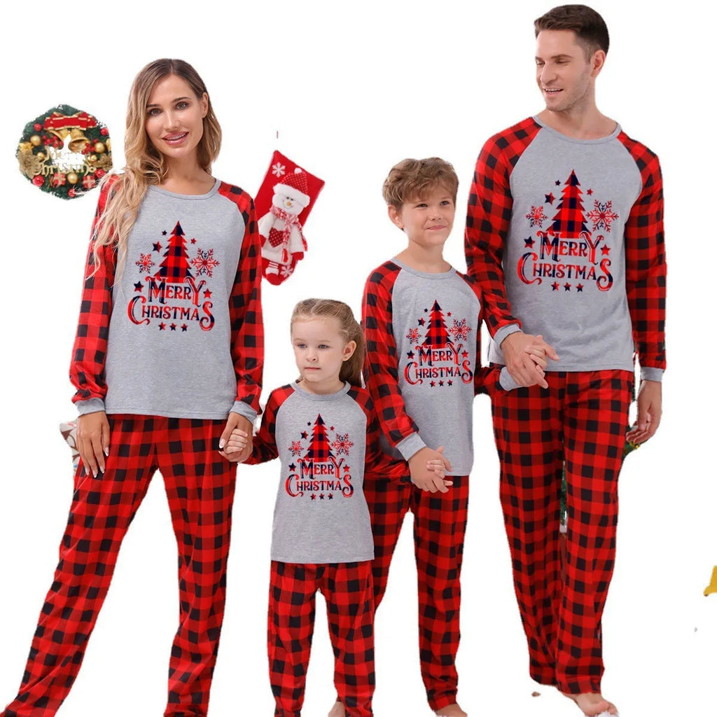 Soft plaid pyjamas with "Merry Christmas" tree print