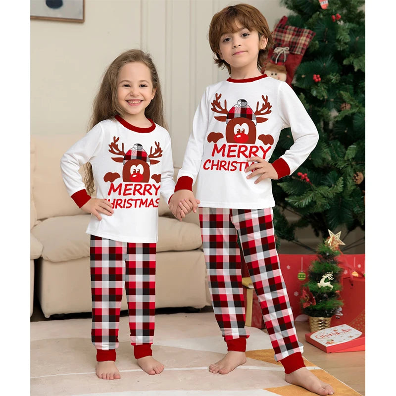 Cosy red plaid pyjama set with Rudolf for kids