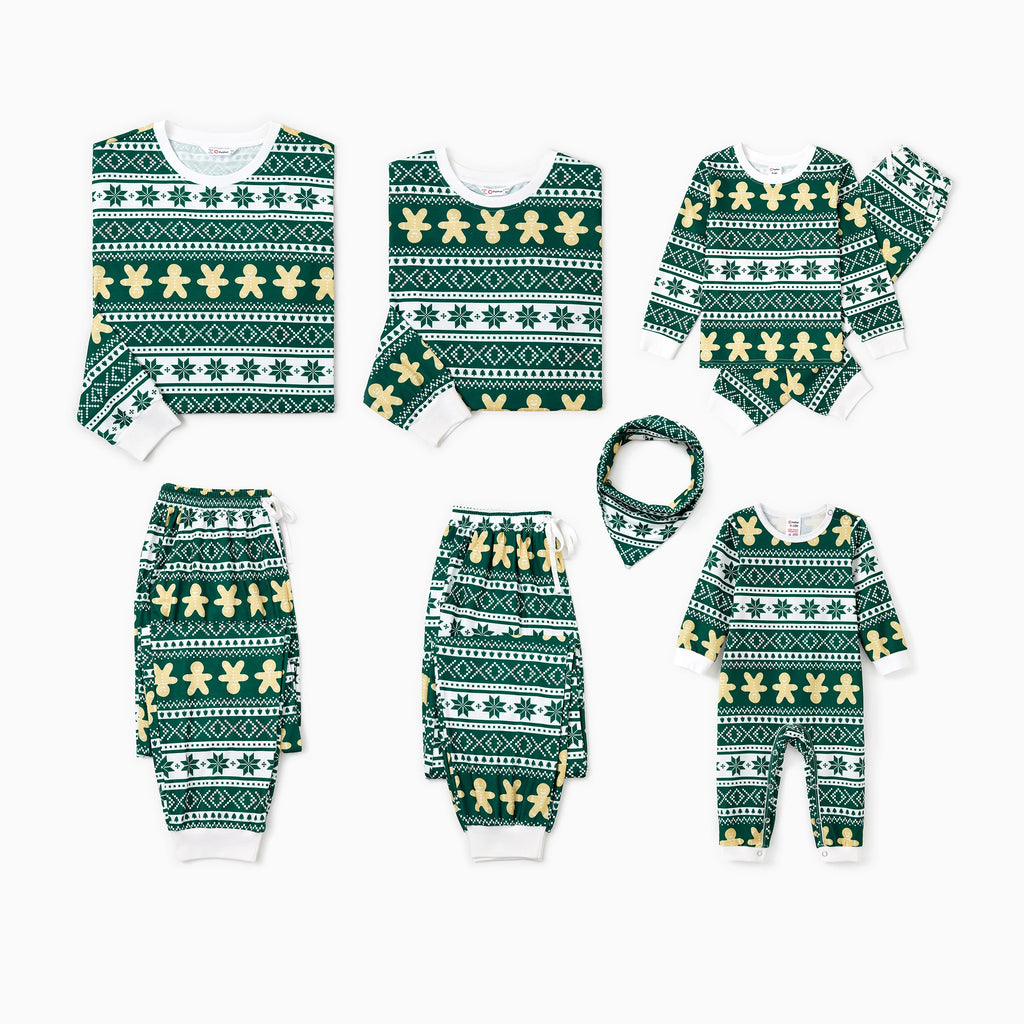 Green Snowflake and Gingerbread Christmas Pajamas