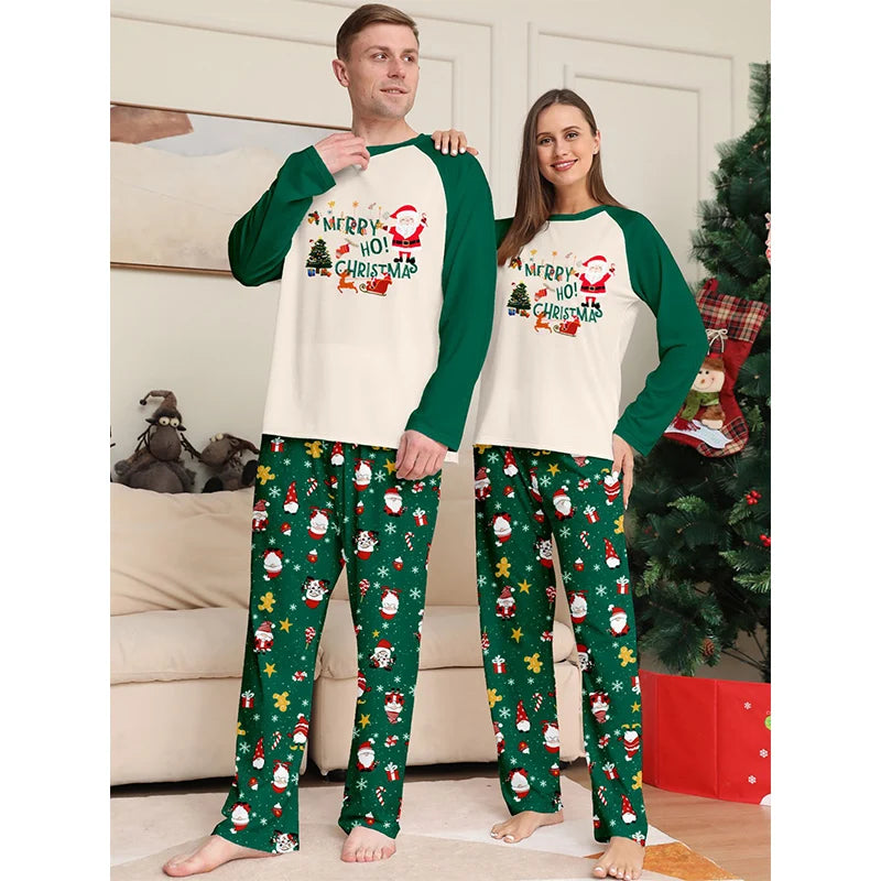 Festive green Santa pyjamas for families