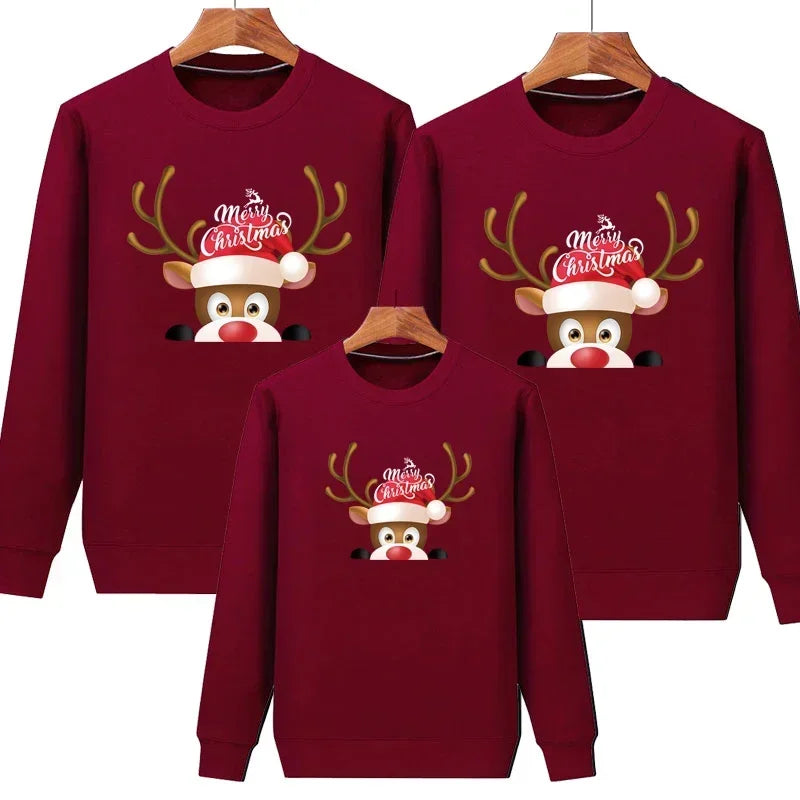 Plain Wine Red Reindeer Christmas Sweater