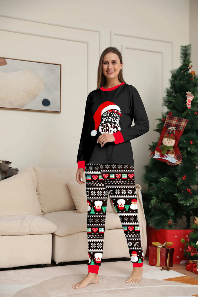 Family pyjama set featuring playful Santa hat design