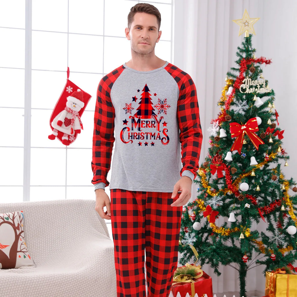 Comfortable plaid pyjamas with festive tree design