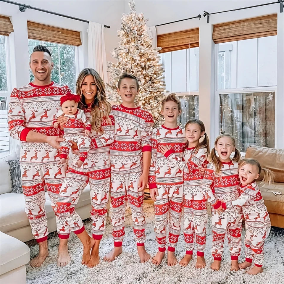 Red & White Reindeer Matching Christmas Pajamas