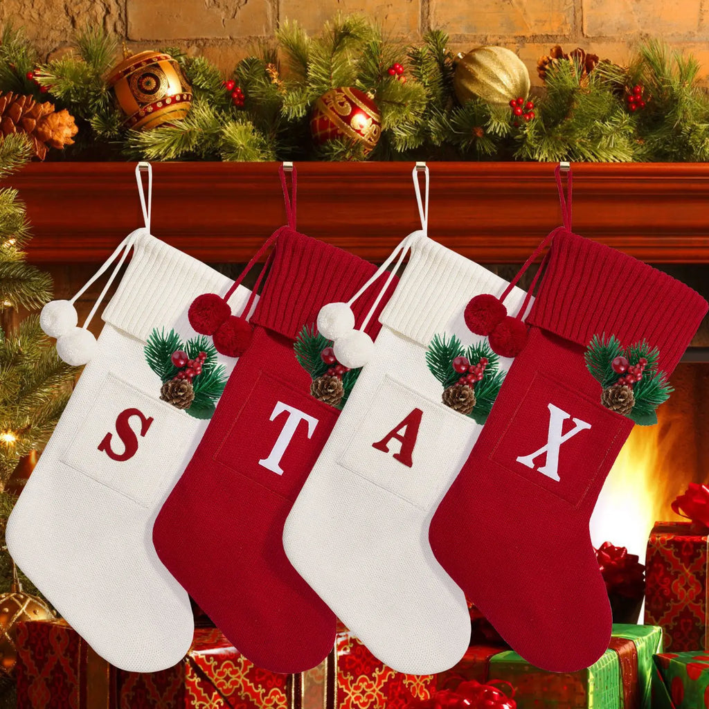 White & Red Initial Christmas Stocking