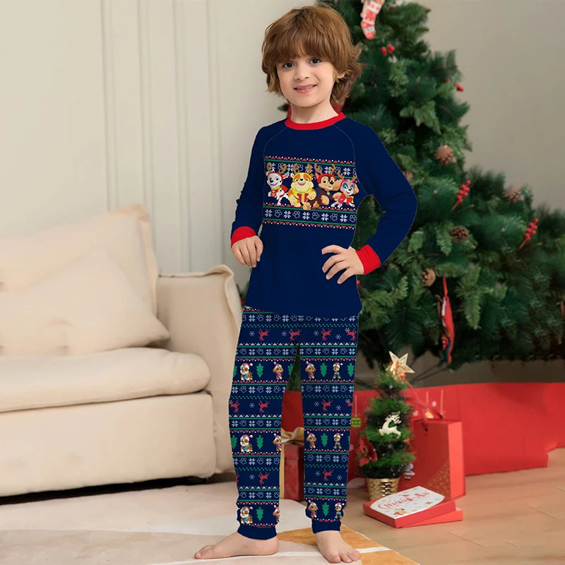 Red blue kids' sleepwear with playful dog design