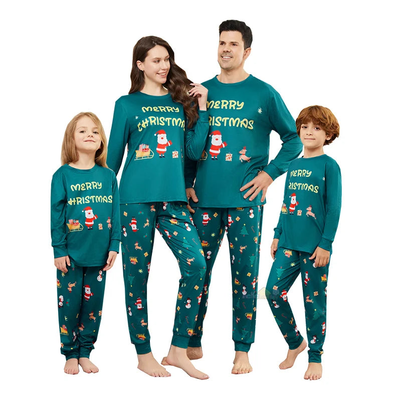 Green Santa Sleigh Christmas Pajamas