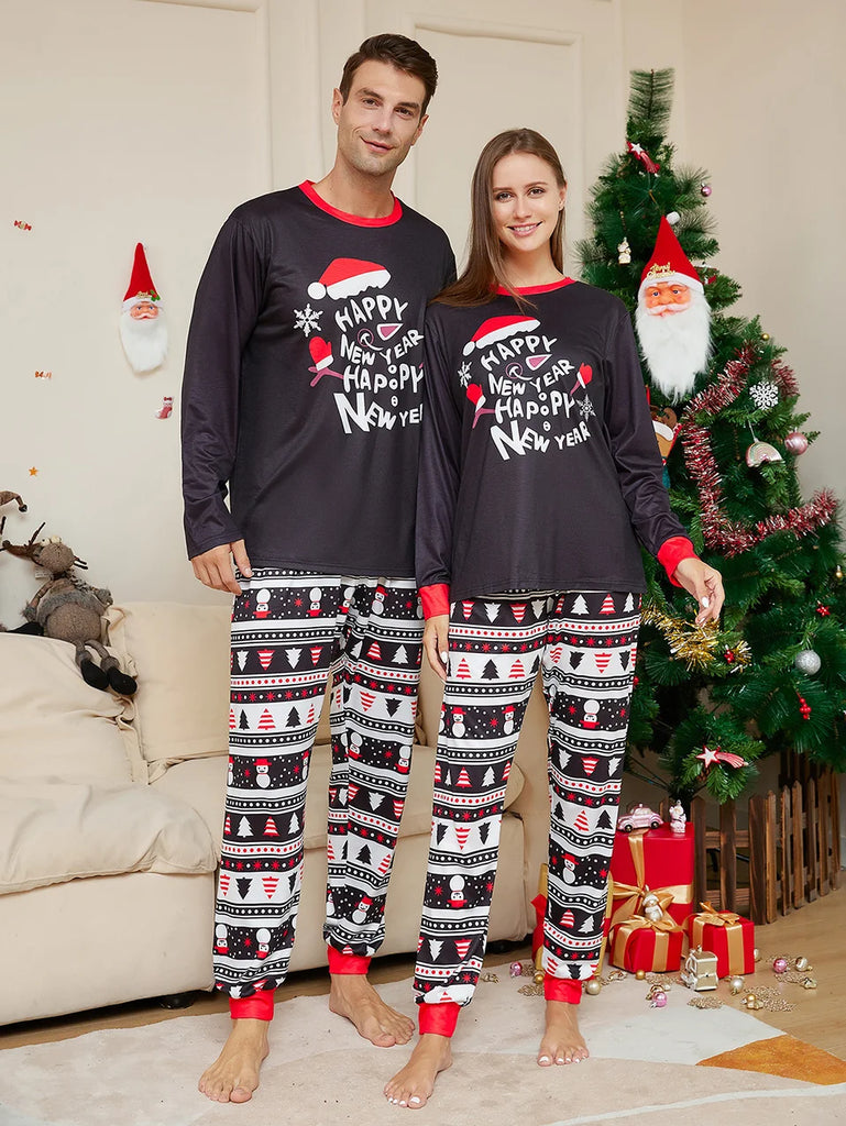 Family holiday pyjamas with Santa and New Year theme