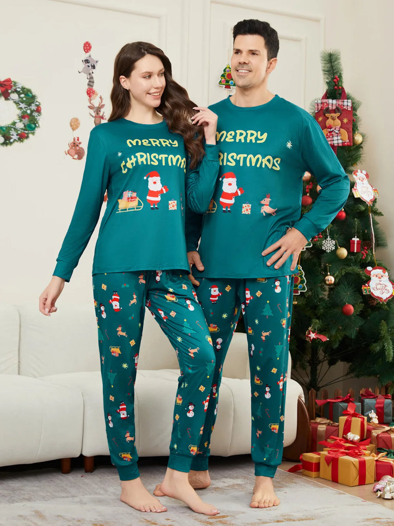 Soft green Christmas pyjamas with Santa sleigh print