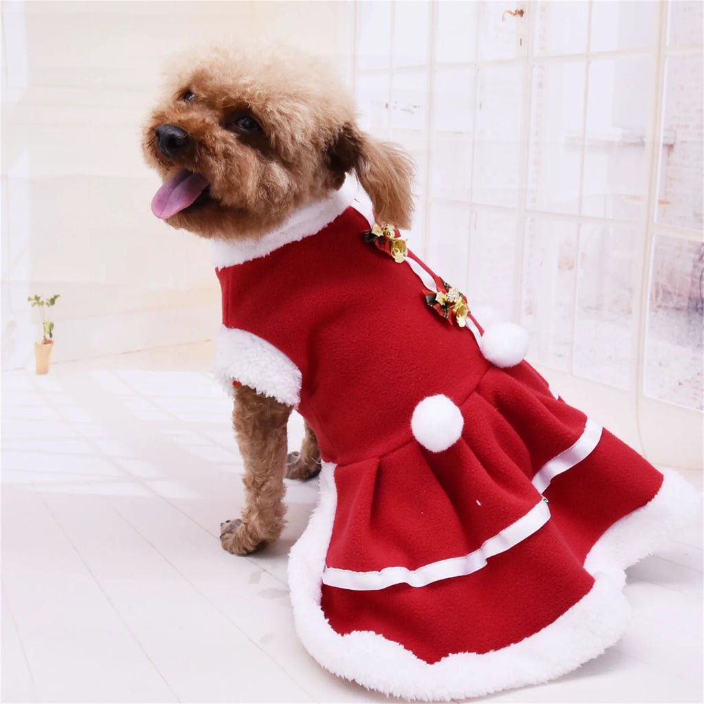 Festive Red Dress for Dogs with Sparkly Design