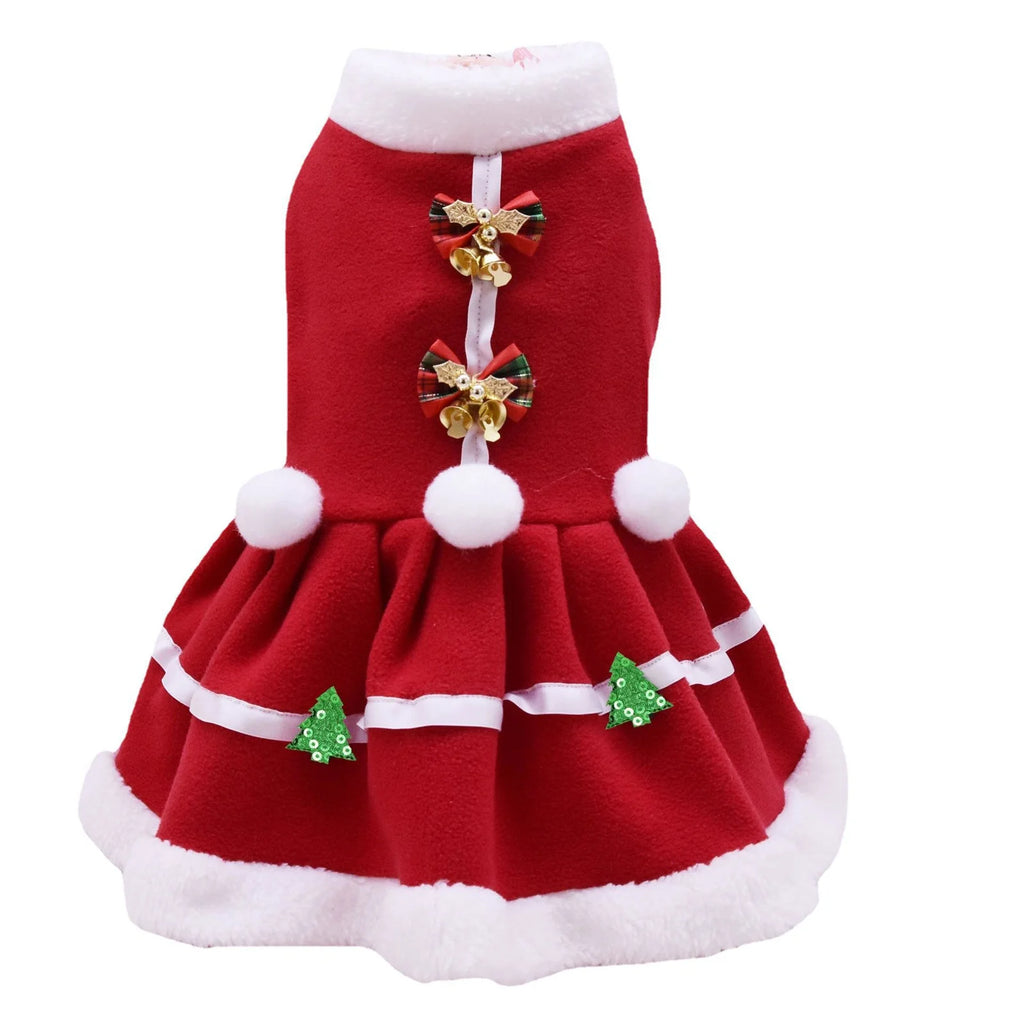 Soft Red Christmas Dress for Dogs with Sparkles