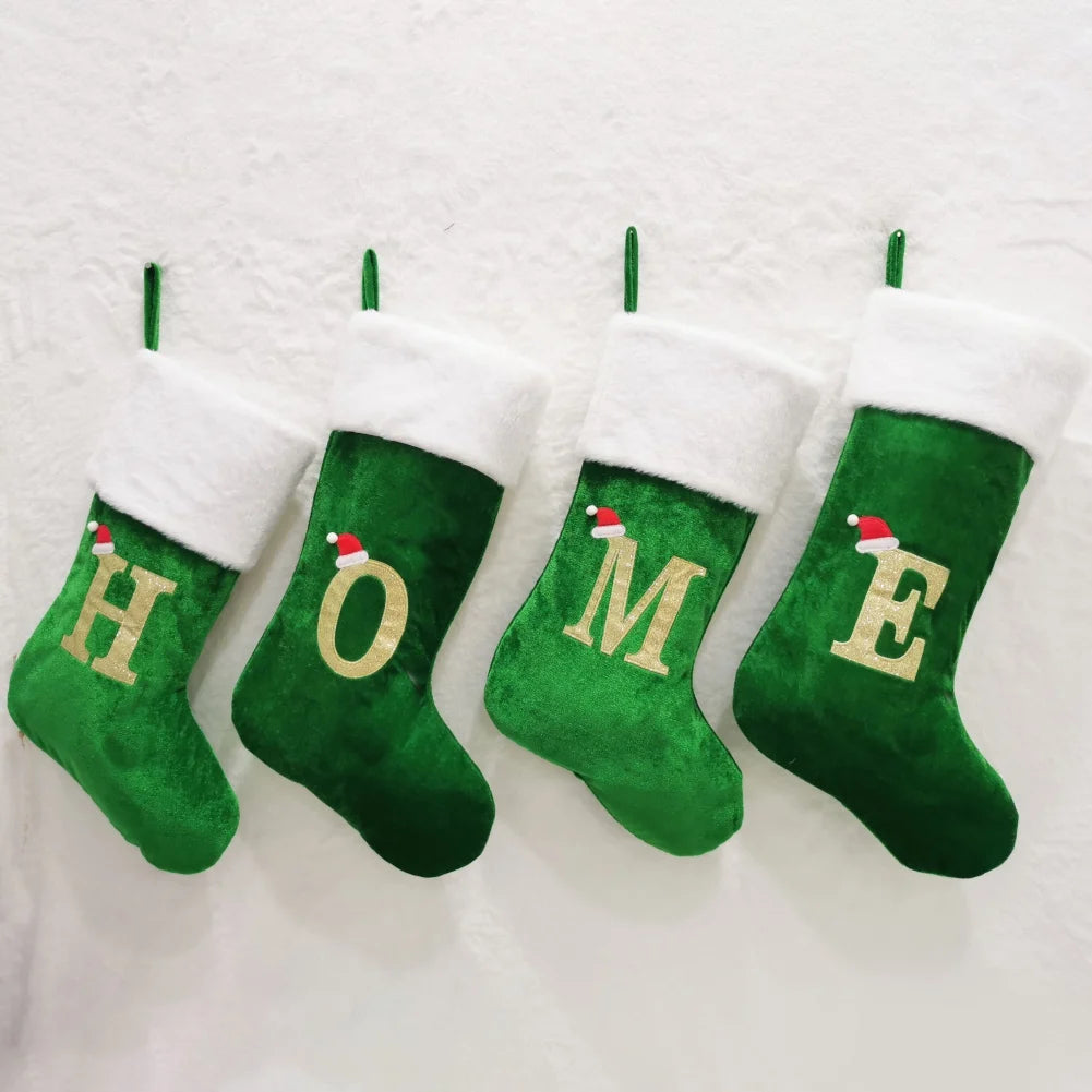 Green Initial Christmas Stockings