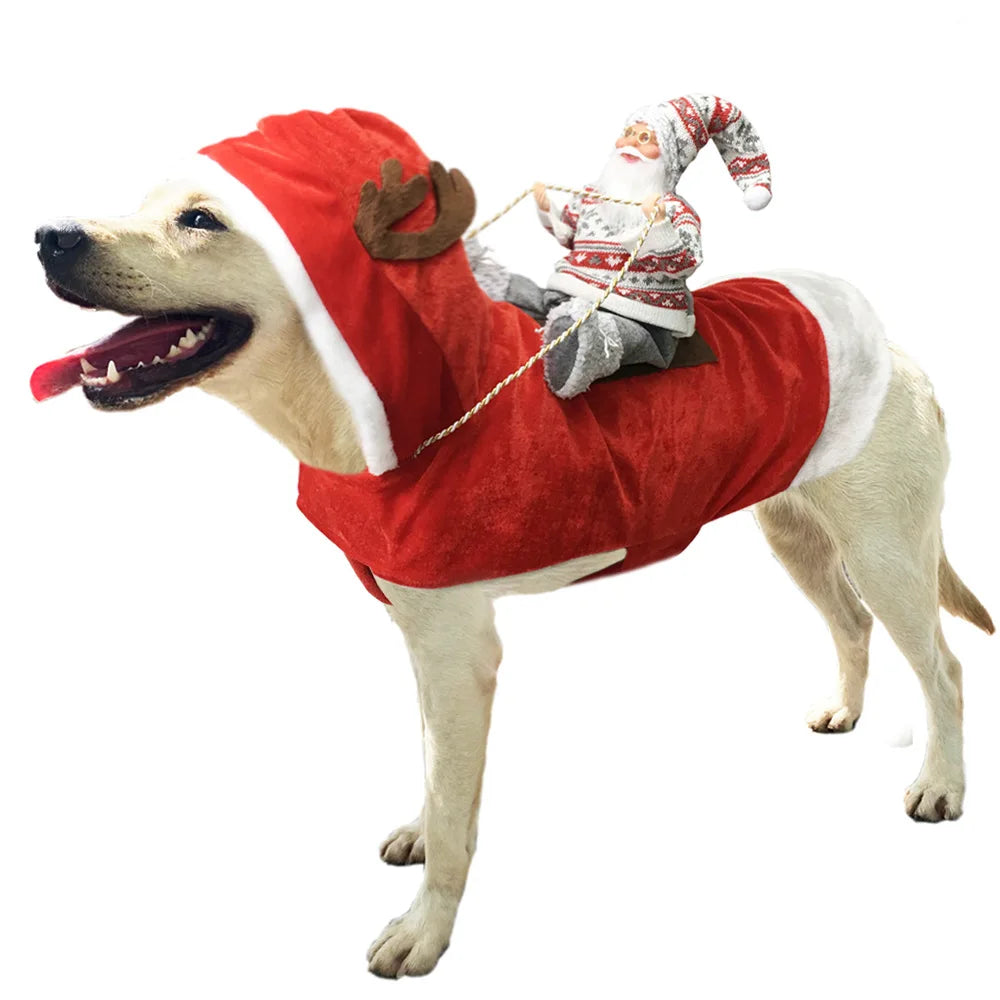 Cute Santa Riding Dog Costume for Christmas Fun